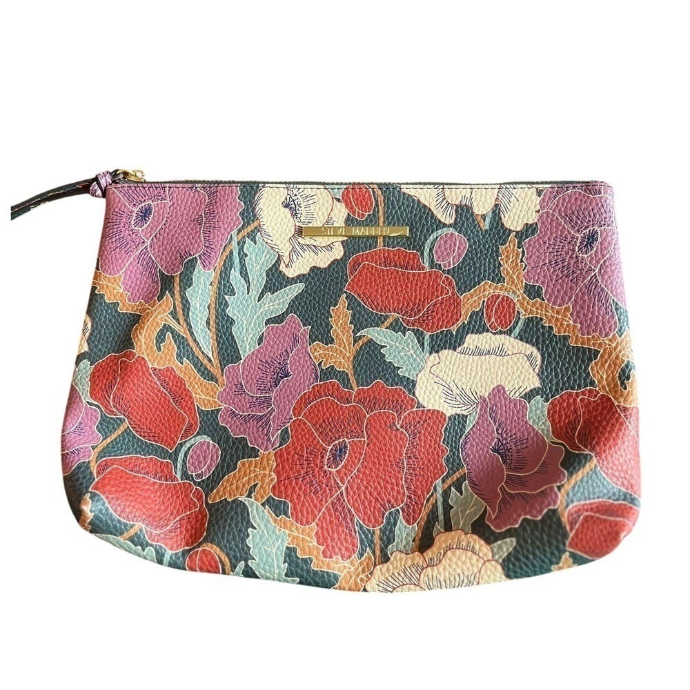 Steve Madden Floral Pouch Clutch‎ Bag Colorful Flowers Zip Travel Cosmetic Case